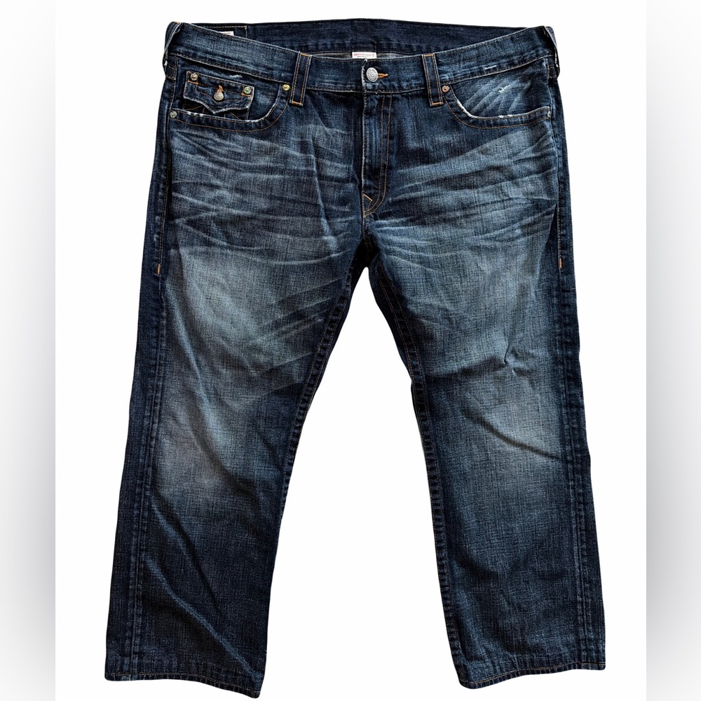 Men's Dark Blue Washed Jeans - Classic Straight Fit